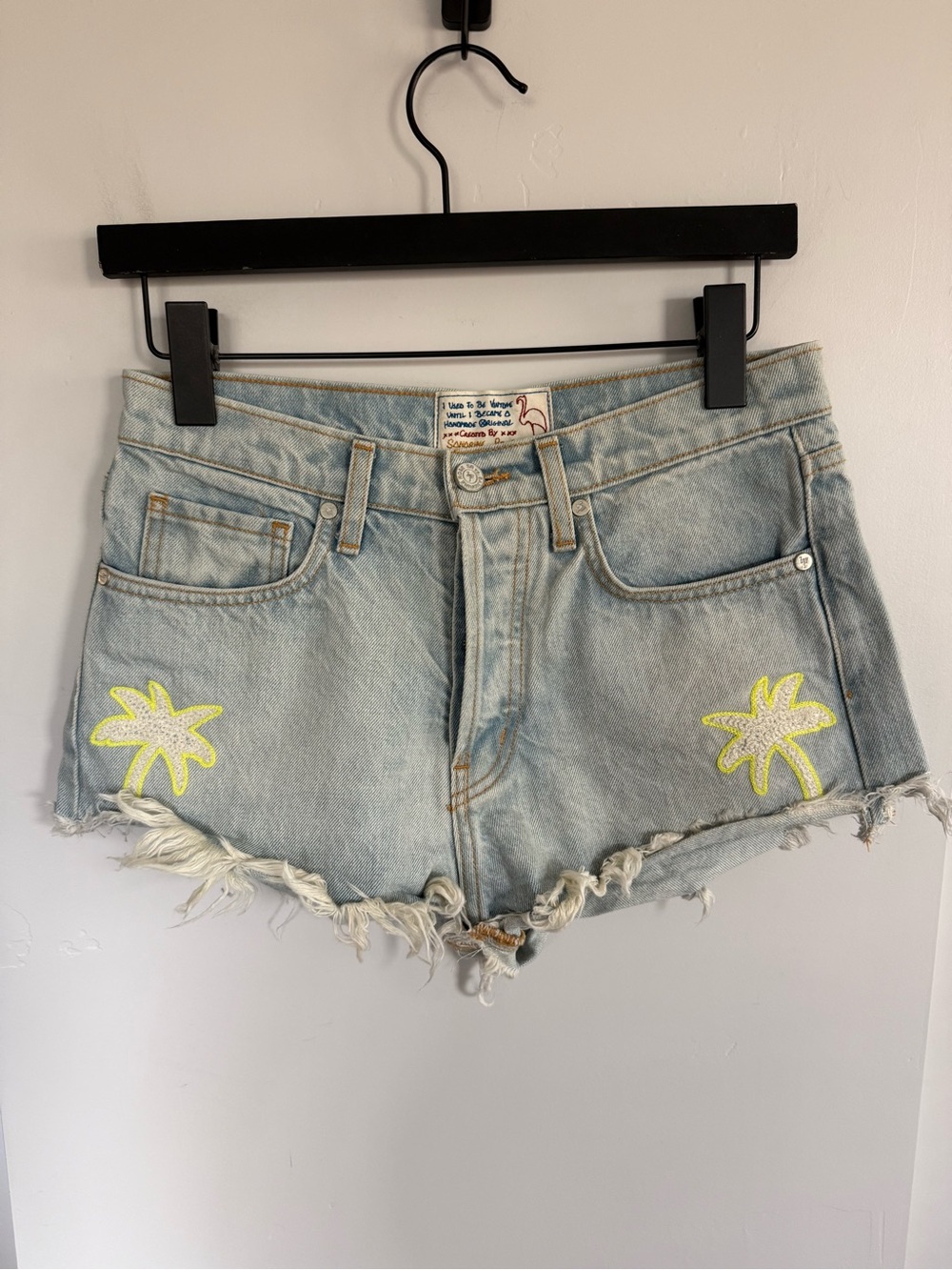 RARE Sandrine Rose Palm Embroidered Jean Shorts Size 26
